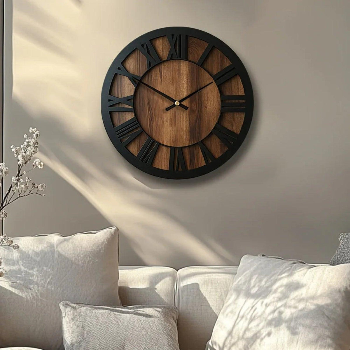 Wall Clock - Silent Wooden Round