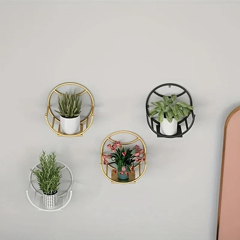 , Wall Hanging Flower Shelf Living Room Balcony Iron Art Free Punching Green Pot Succulent Pot Plant Flower Shelf Household Storage