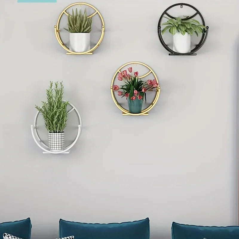 , Wall Hanging Flower Shelf Living Room Balcony Iron Art Free Punching Green Pot Succulent Pot Plant Flower Shelf Household Storage