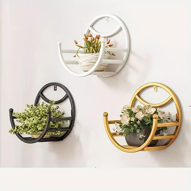 , Wall Hanging Flower Shelf Living Room Balcony Iron Art Free Punching Green Pot Succulent Pot Plant Flower Shelf Household Storage