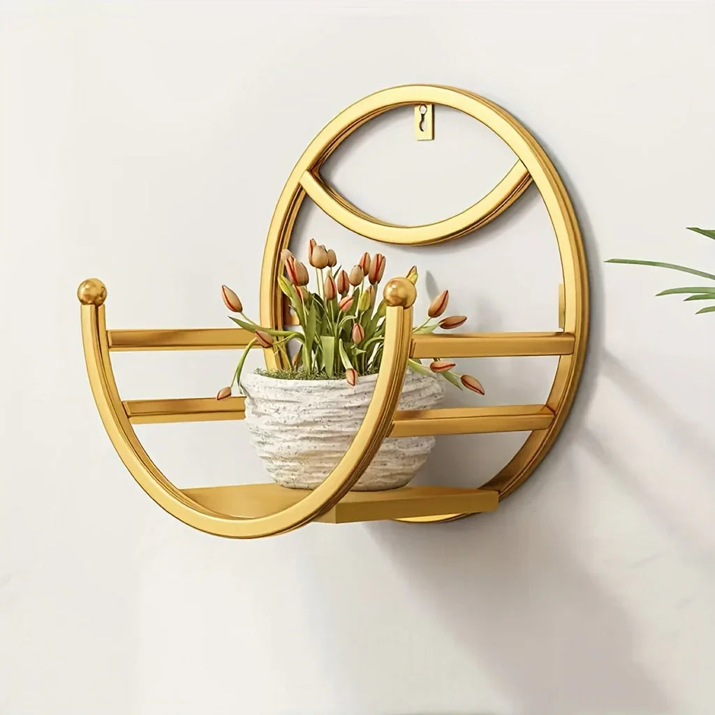 , Wall Hanging Flower Shelf Living Room Balcony Iron Art Free Punching Green Pot Succulent Pot Plant Flower Shelf Household Storage