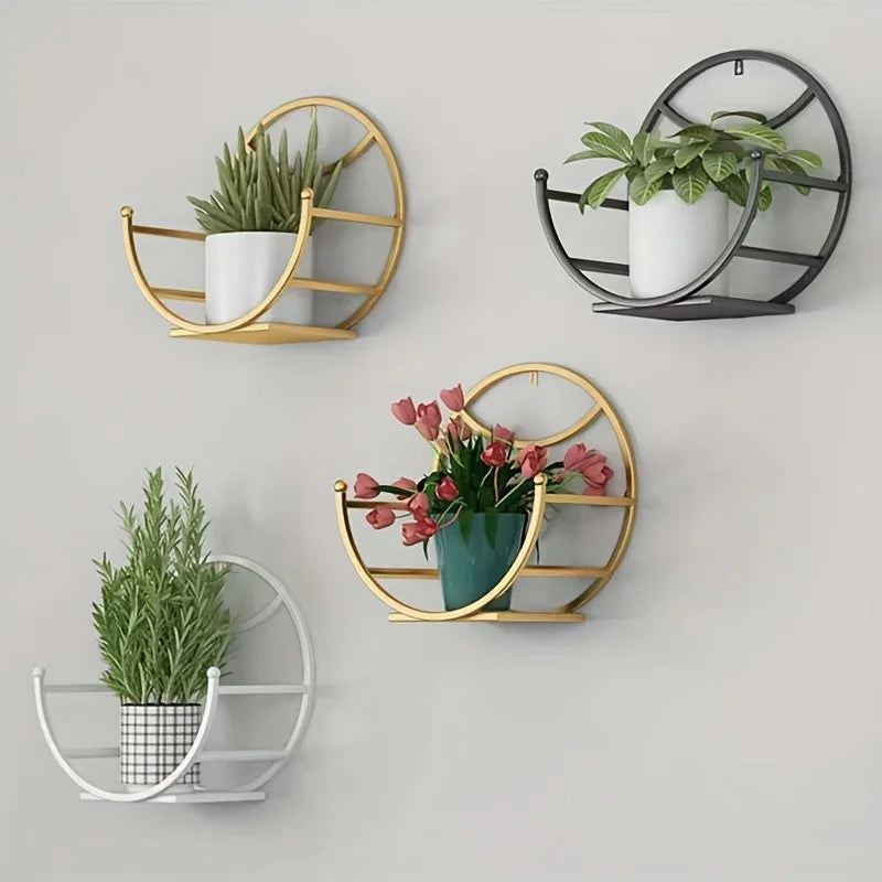 , Wall Hanging Flower Shelf Living Room Balcony Iron Art Free Punching Green Pot Succulent Pot Plant Flower Shelf Household Storage