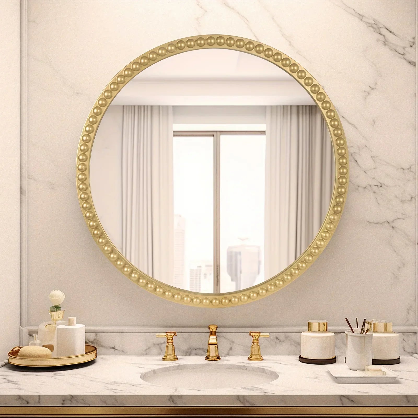 Wall Mirror - Beaded Gold 24 Inch