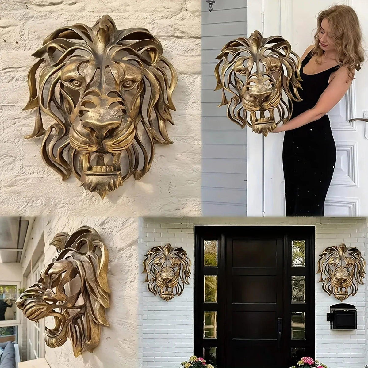 Wall Sculpture - Hollow Metal Lion Head