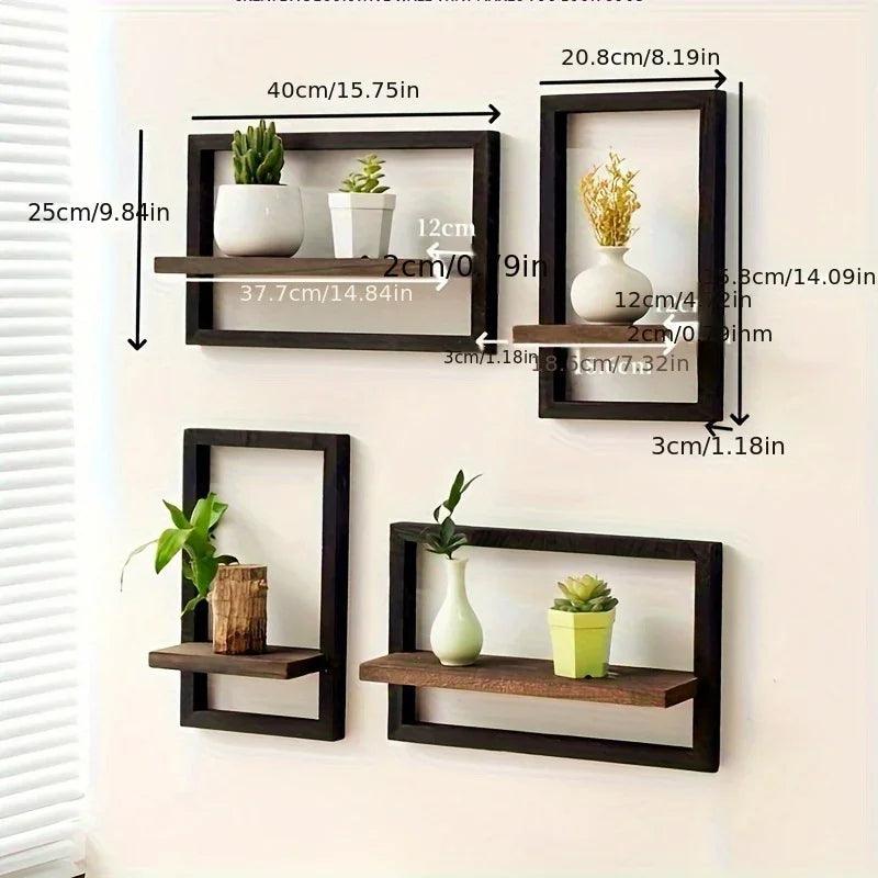 Wall Shelf - Reclaimed Wood Black Brown Set