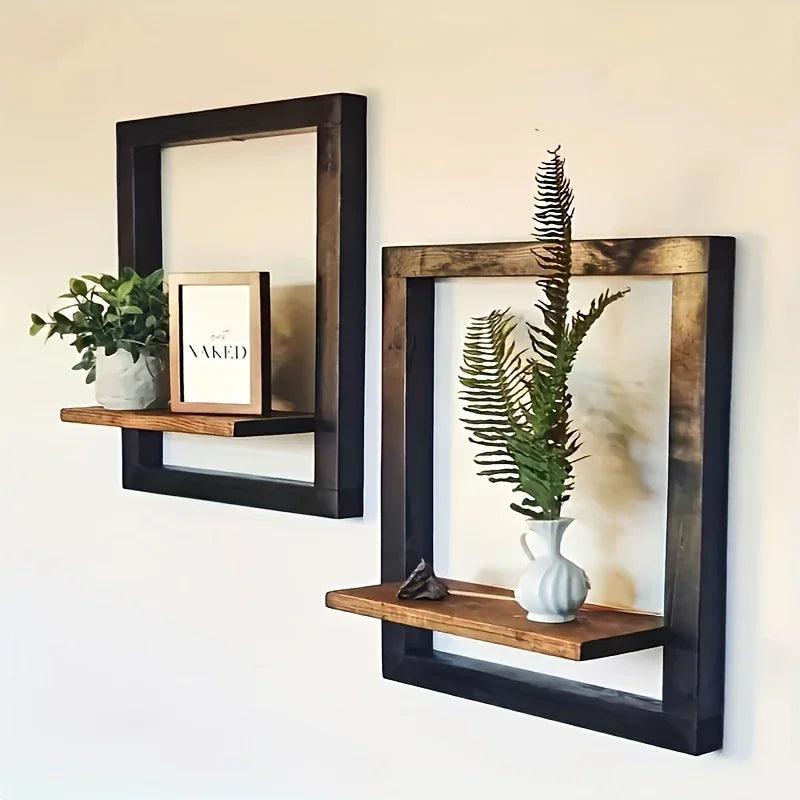 Wall Shelf - Reclaimed Wood Black Brown Set