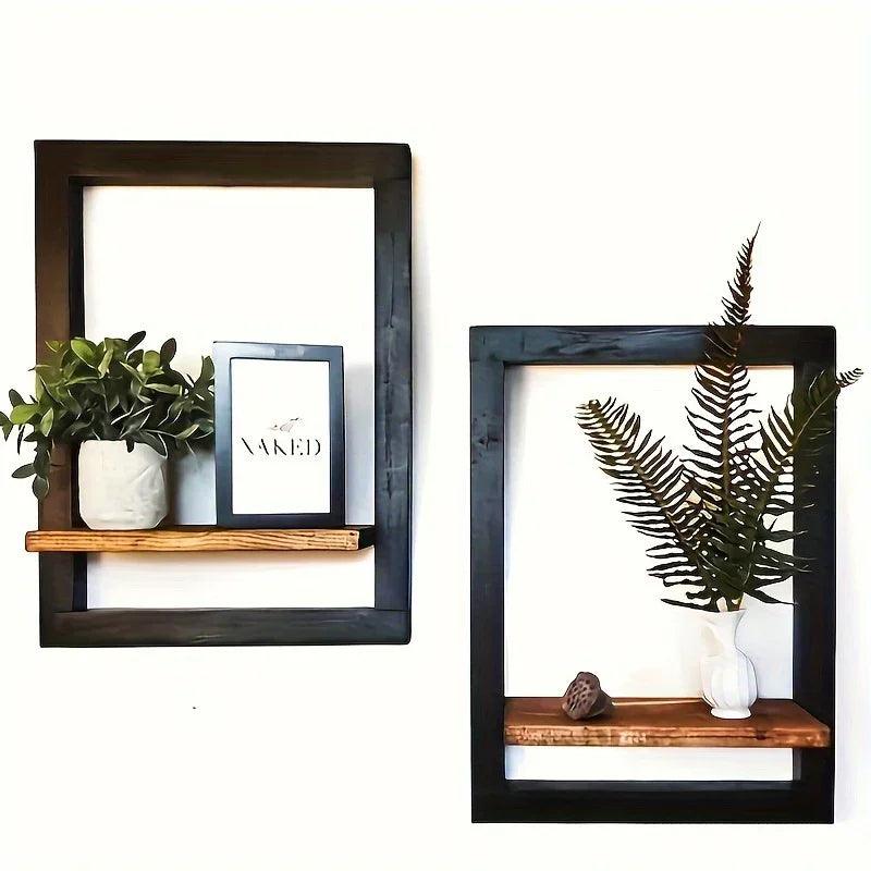 Wall Shelf - Reclaimed Wood Black Brown Set