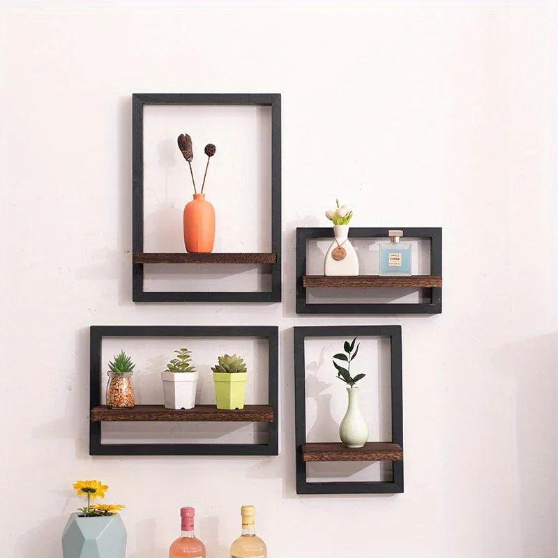 Wall Shelf - Reclaimed Wood Black Brown Set
