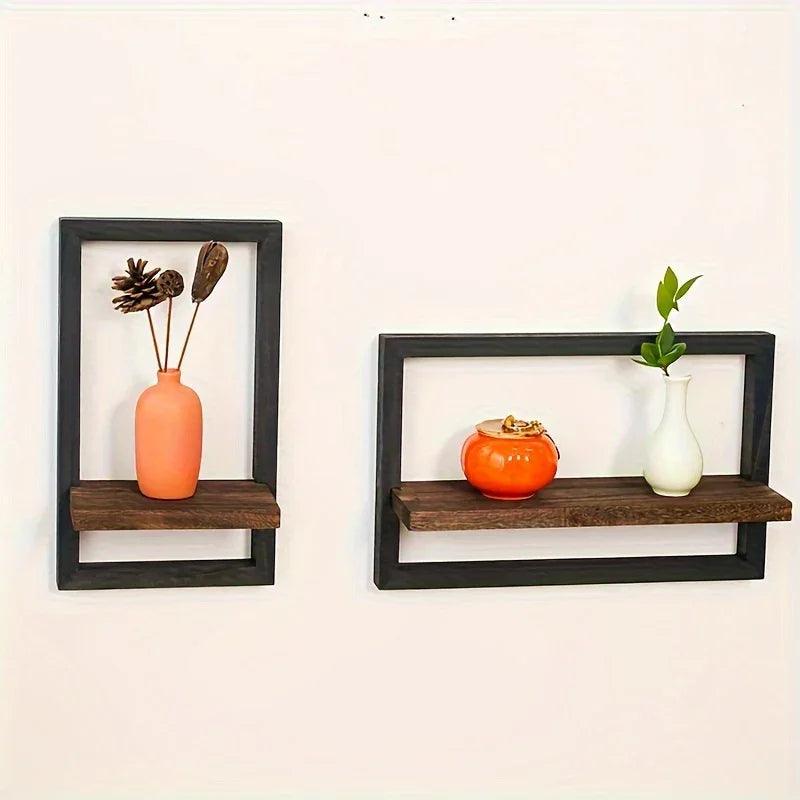 Wall Shelf - Reclaimed Wood Black Brown Set