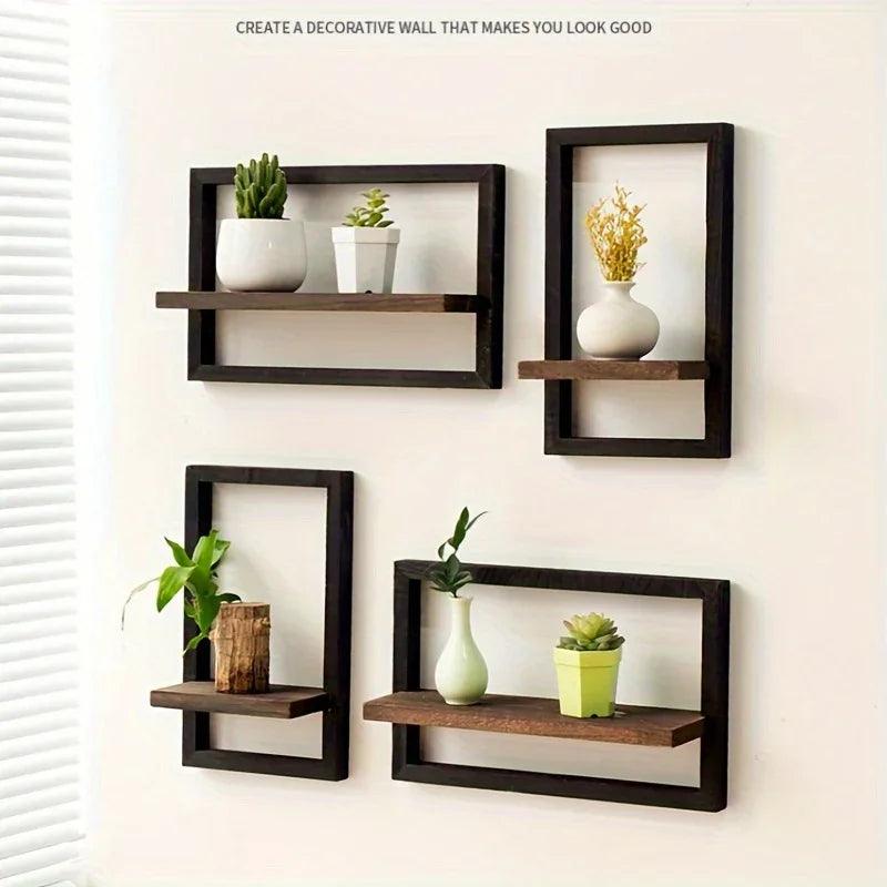 Wall Shelf - Reclaimed Wood Black Brown Set
