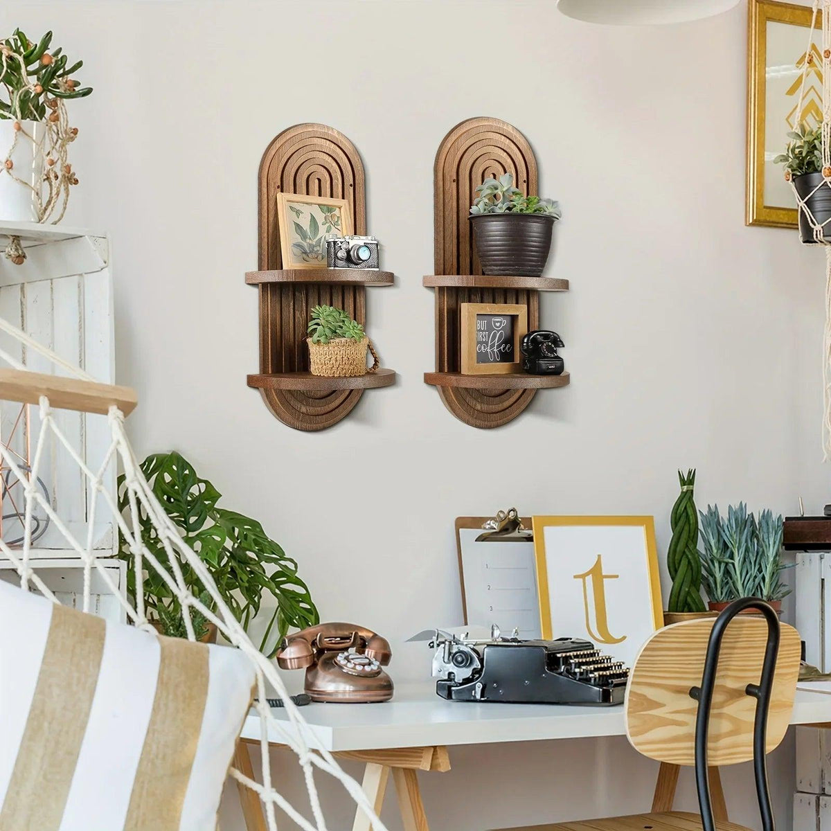 Wall Shelves - 2 Layer Wooden Brown