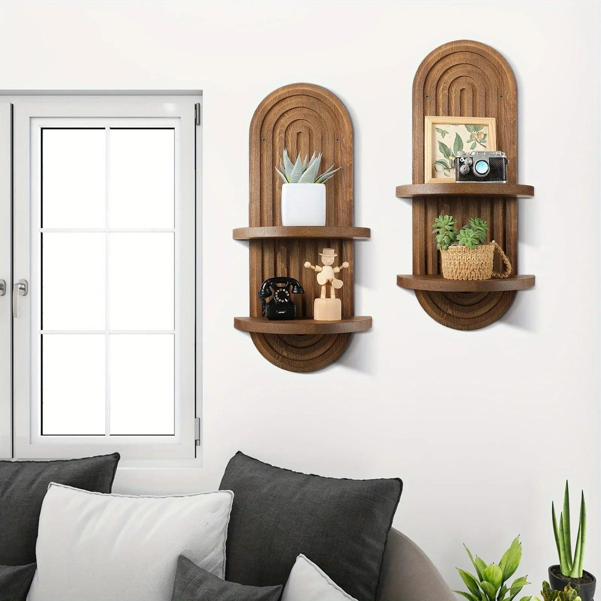 Wall Shelves - 2 Layer Wooden Brown