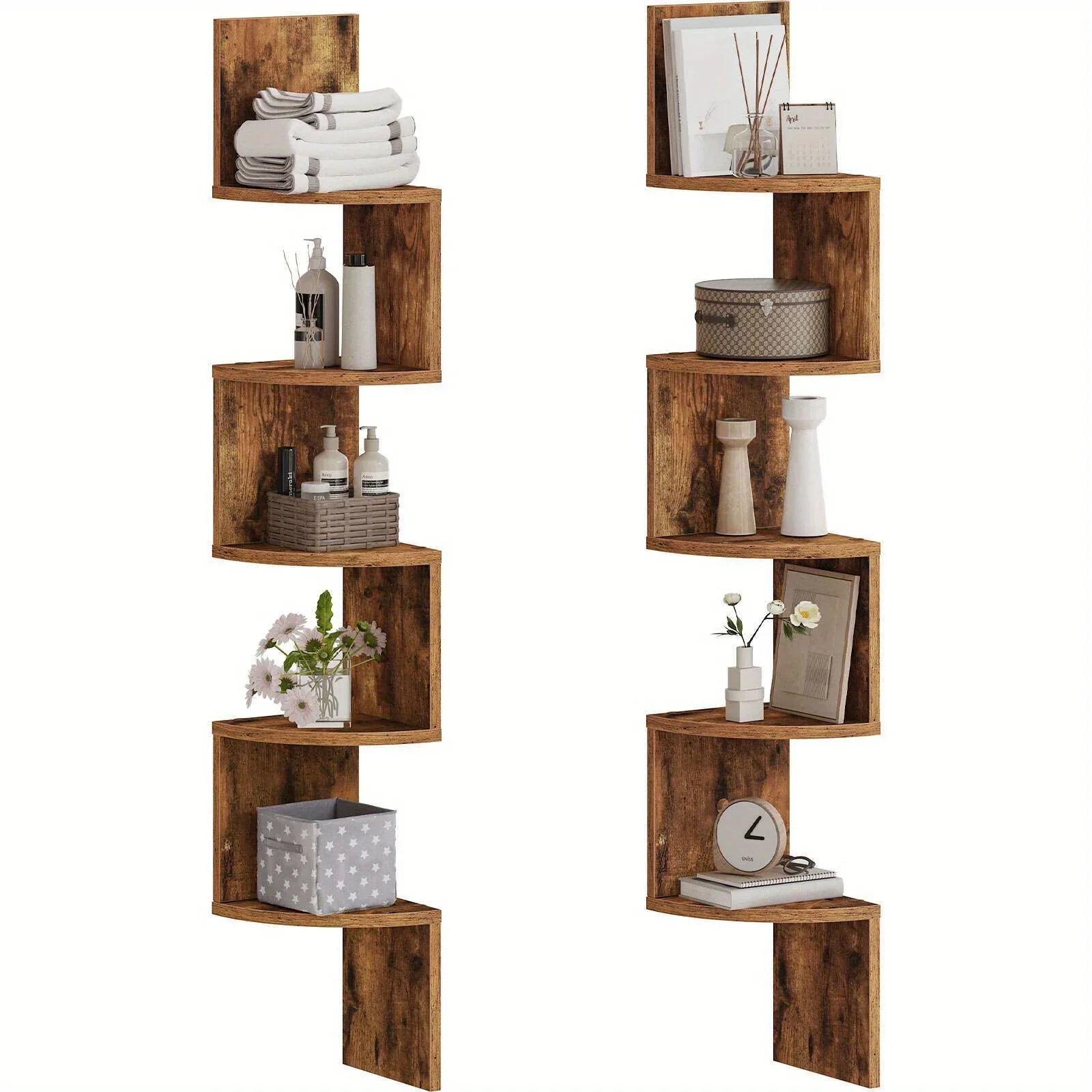 Wall Shelves - 5-Tier Brown Corner