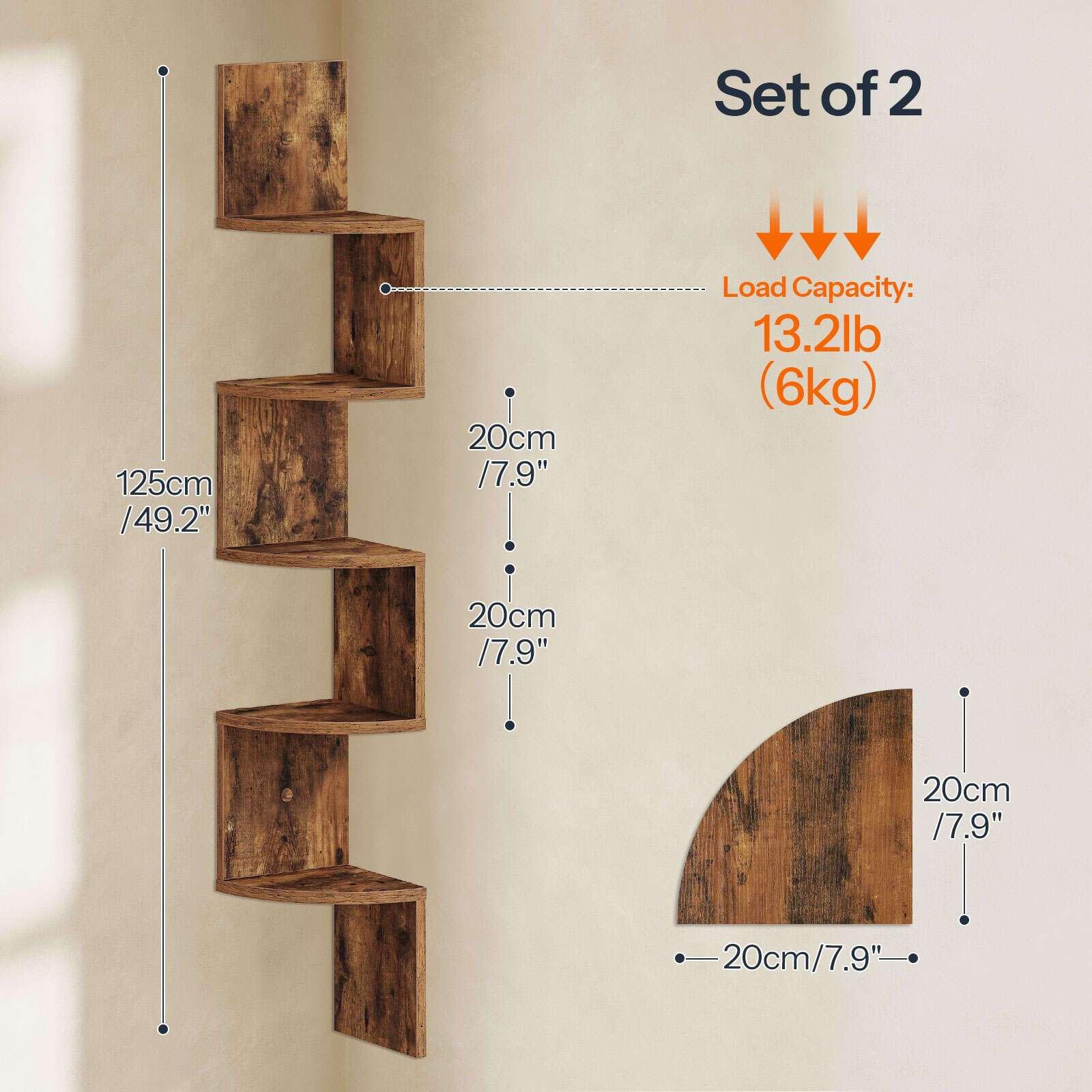 Wall Shelves - 5-Tier Brown Corner