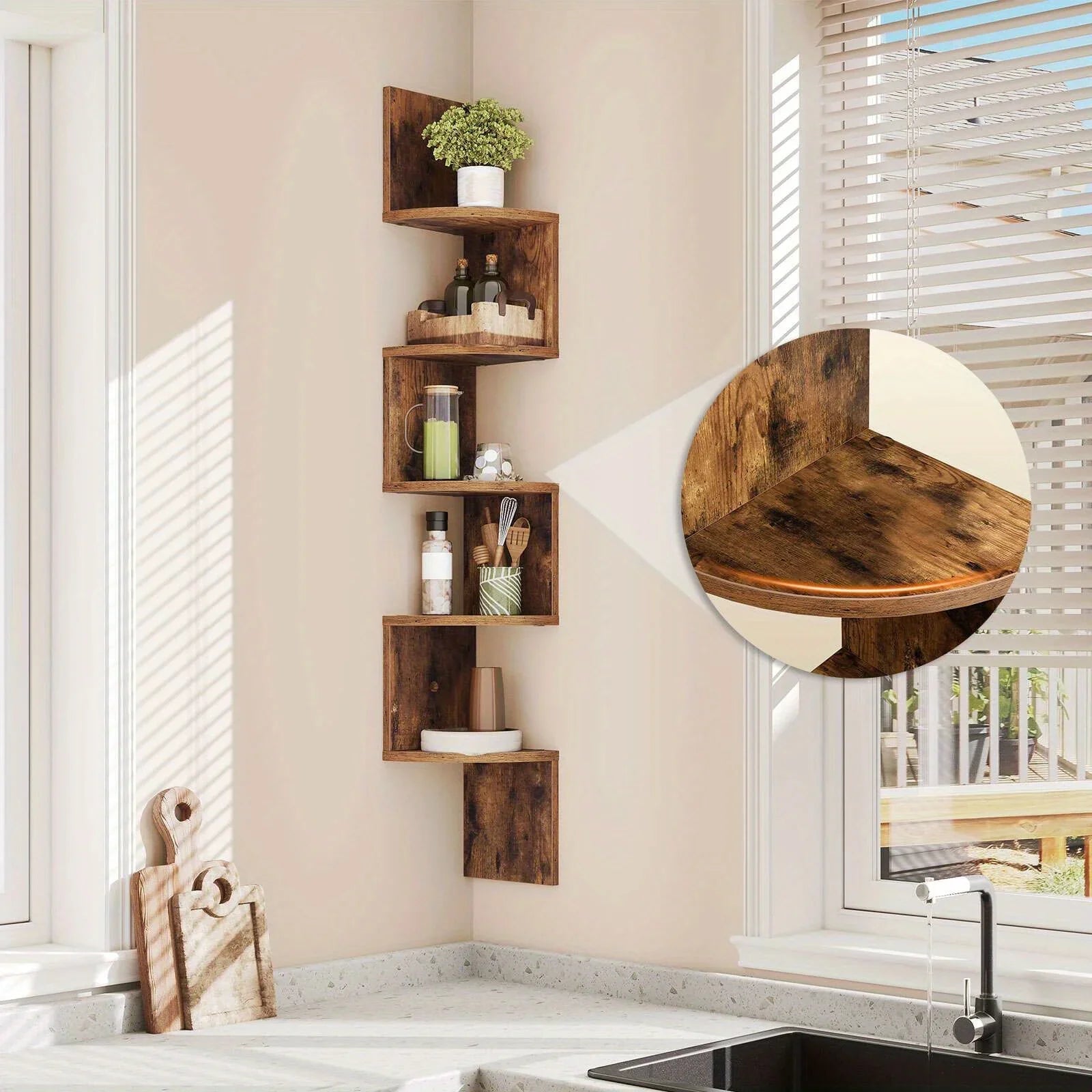 Wall Shelves - 5-Tier Brown Corner