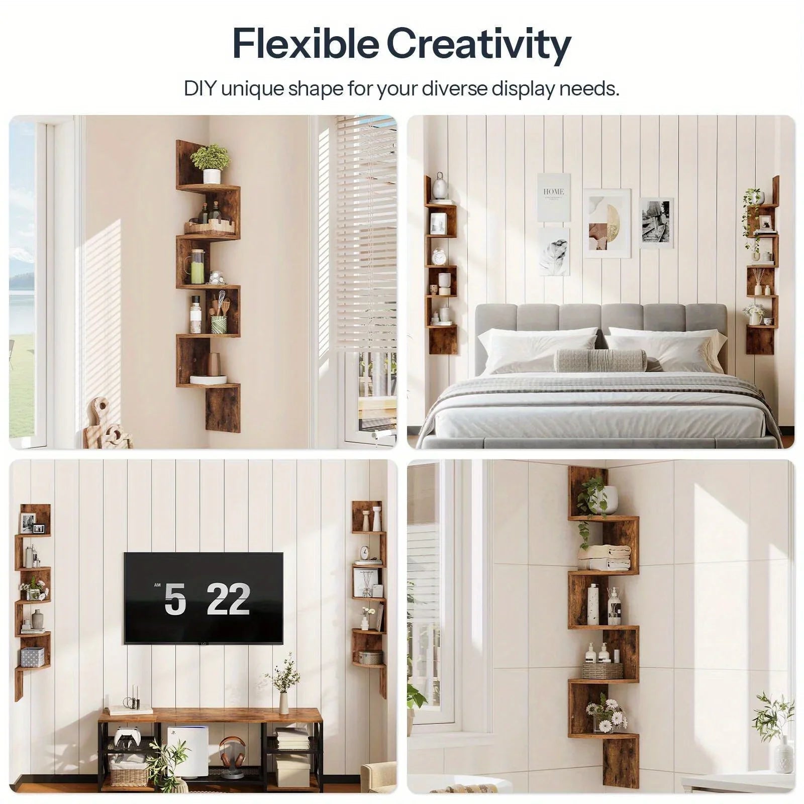Wall Shelves - 5-Tier Brown Corner