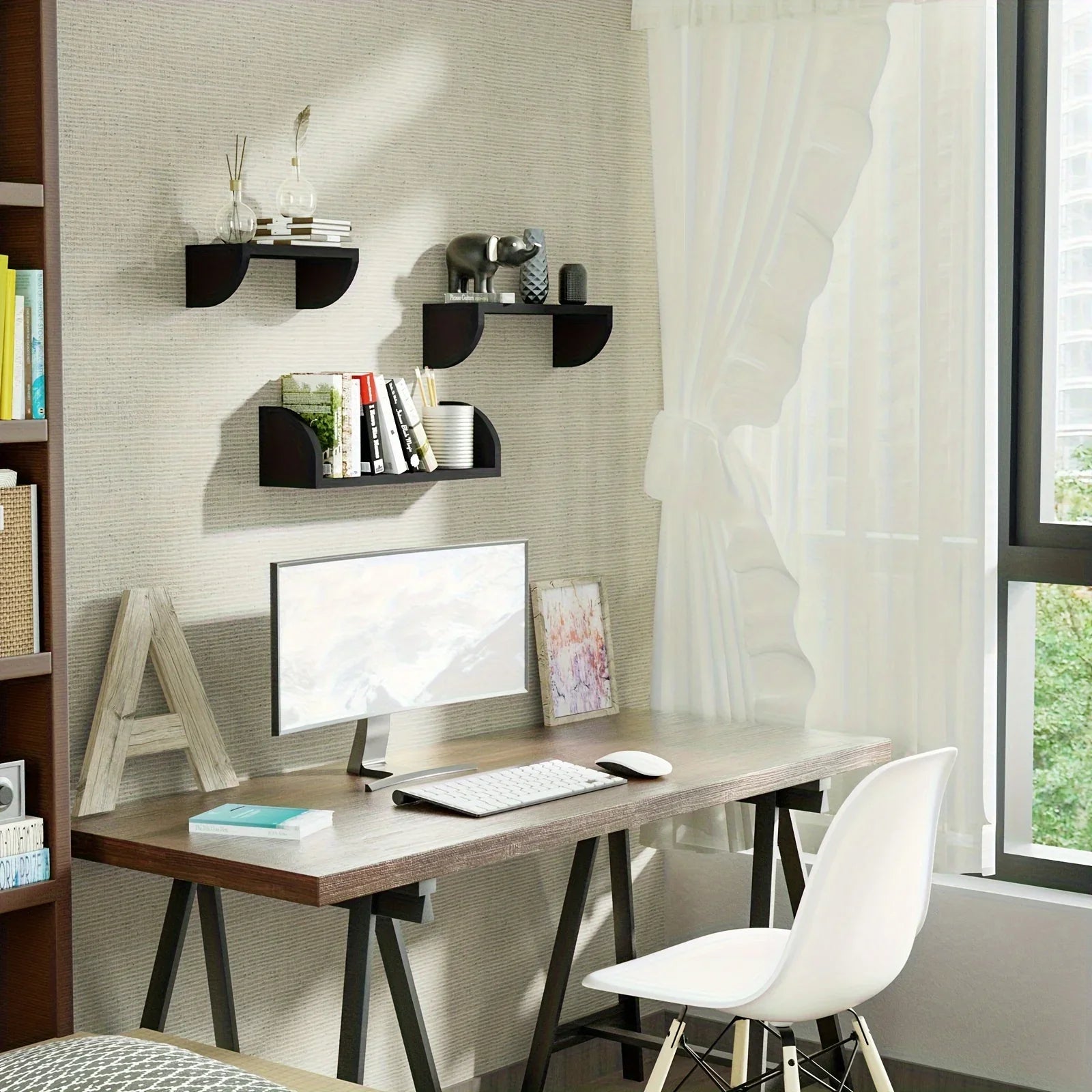 Wall Shelves - Floating Wood Black Set