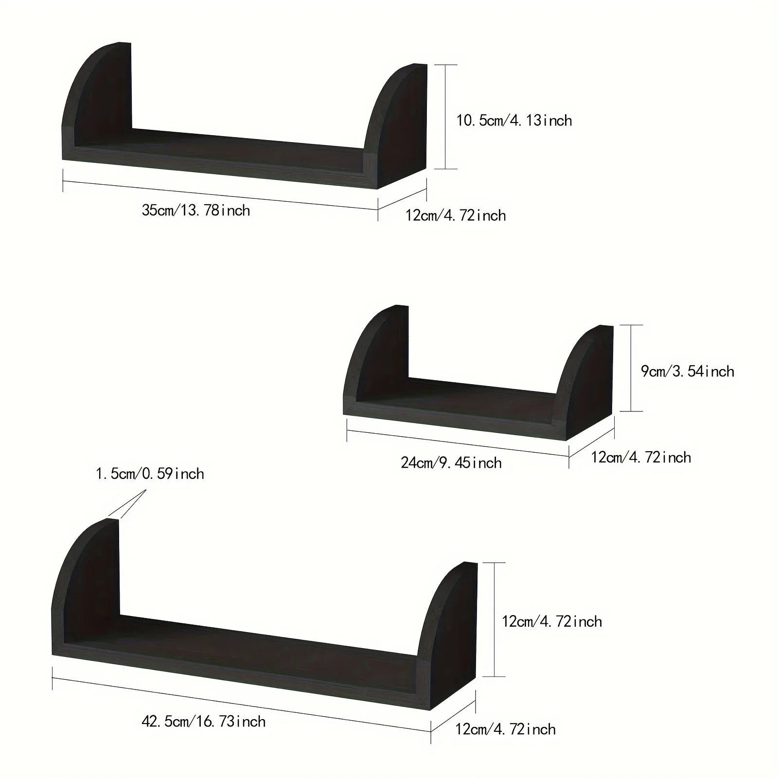 Wall Shelves - Floating Wood Black Set
