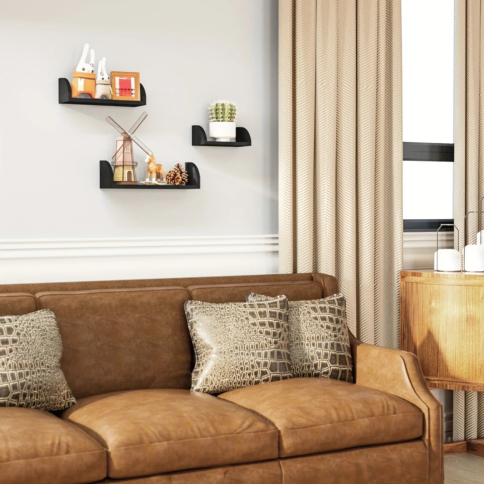 Wall Shelves - Floating Wood Black Set