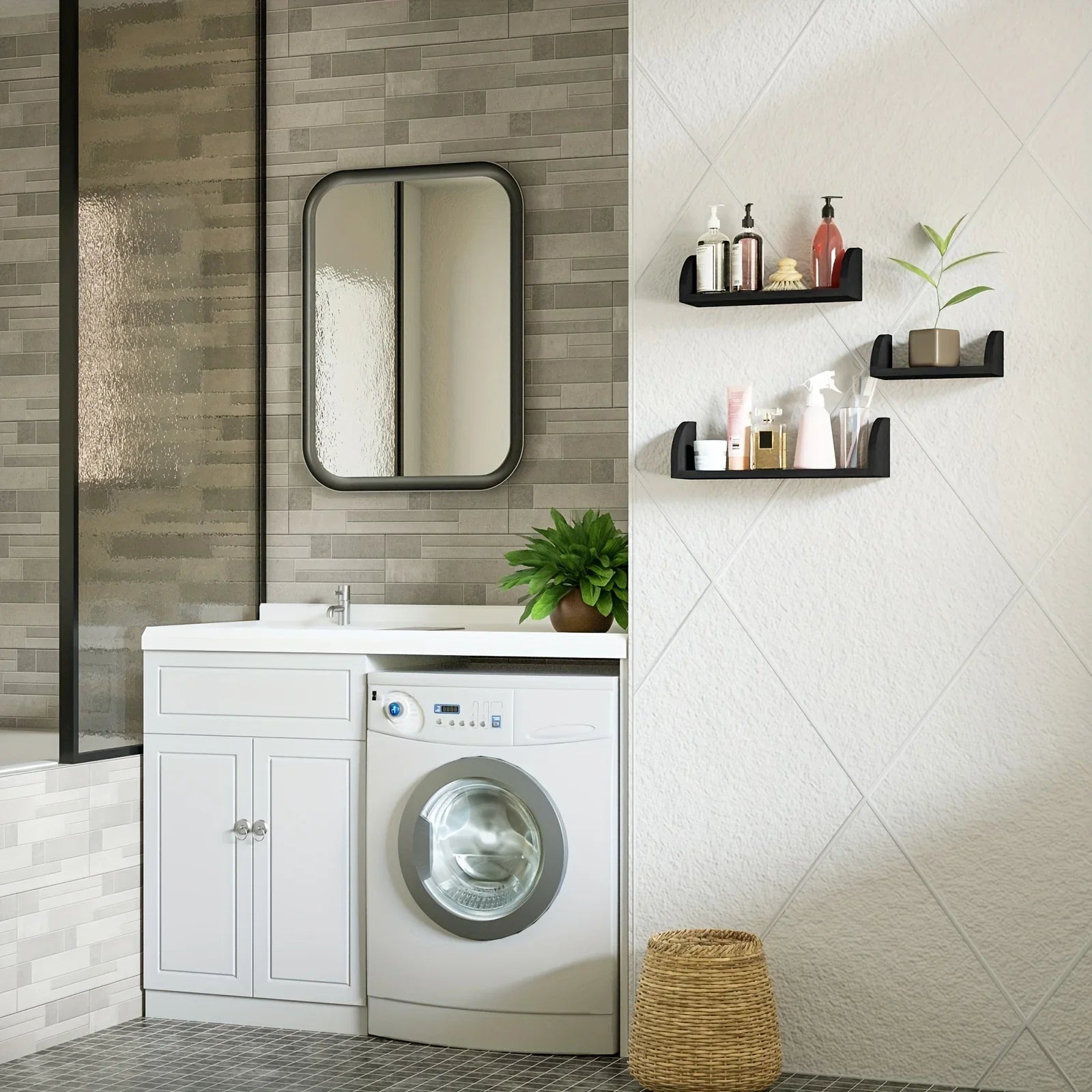 Wall Shelves - Floating Wood Black Set