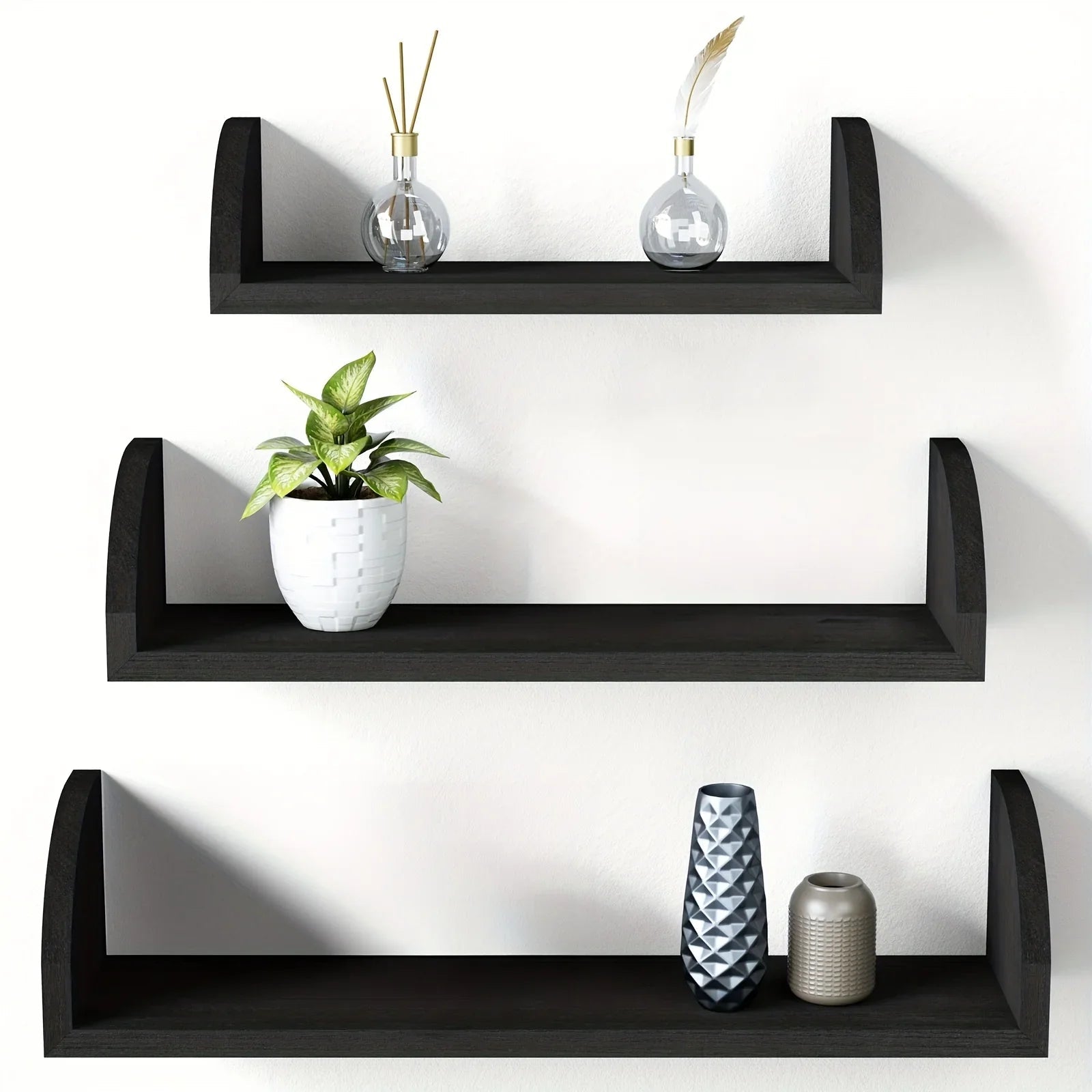Wall Shelves - Floating Wood Black Set