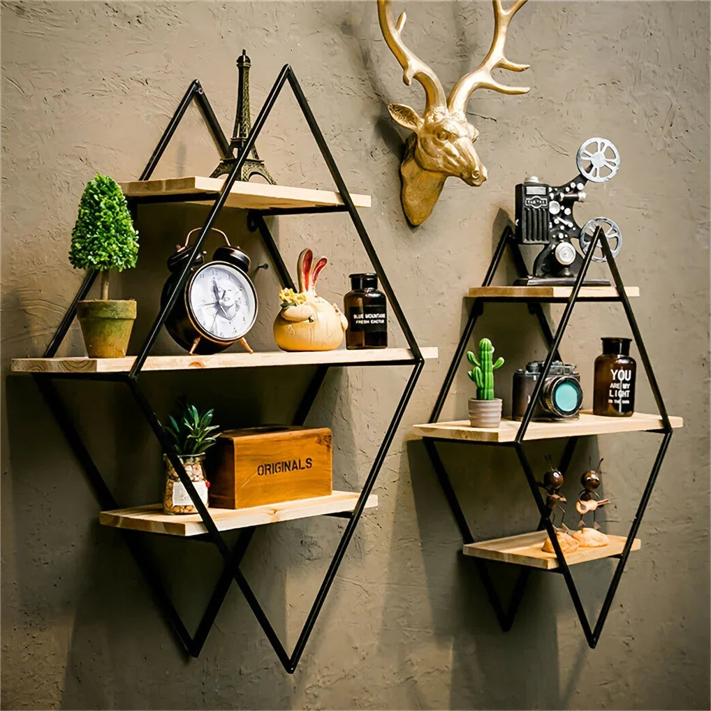 Wall Shelves - Geometric Wooden Multi-Layer