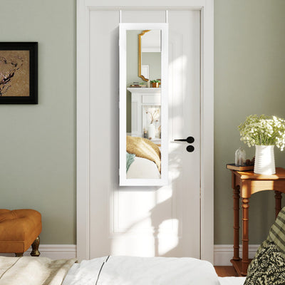 Wall And Door Mirrored Jewelry Cabinet With LED Light