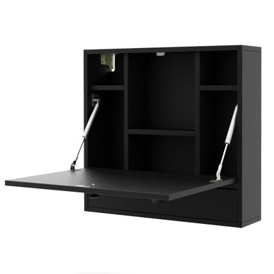 Wall-Mount Floating Desk Foldable Space Saving Laptop Workstation Black