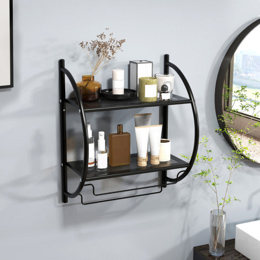 Wall Mounted 2-Tier Bathroom Towel Rack with 2 Towel Bars-Black