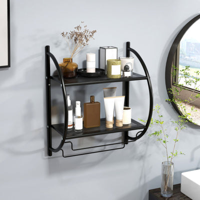 Wall Mounted 2-Tier Bathroom Towel Rack with 2 Towel Bars-Black