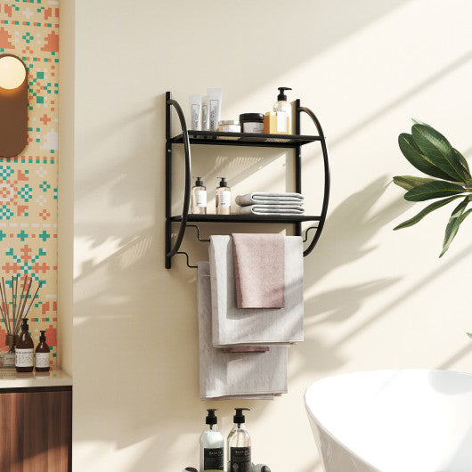 Wall Mounted 2-Tier Bathroom Towel Rack with 2 Towel Bars-Black