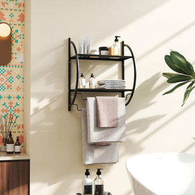 Wall Mounted 2-Tier Bathroom Towel Rack with 2 Towel Bars-Black