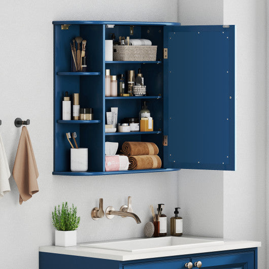 Wall-Mounted Bathroom Mirror Cabinet with Storage Shelves-Blue
