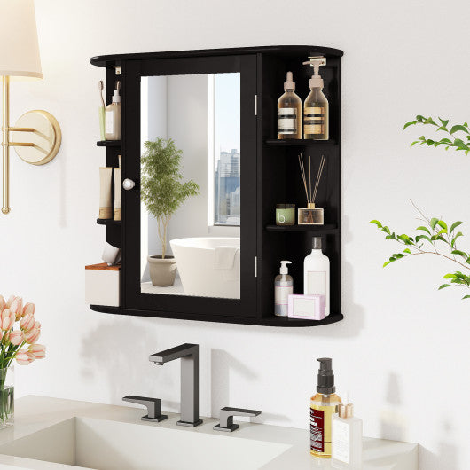 Wall-Mounted Bathroom Mirror Cabinet with Storage Shelves-Black