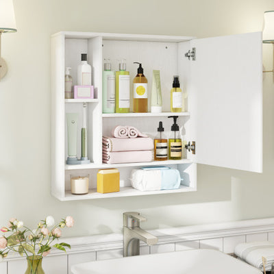 Wall Mounted  Bathroom Cabinet with Mirror Single Door-White