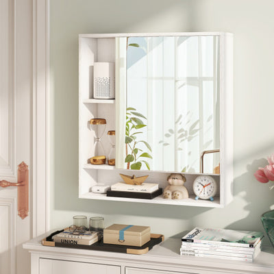 Wall Mounted  Bathroom Cabinet with Mirror Single Door-White