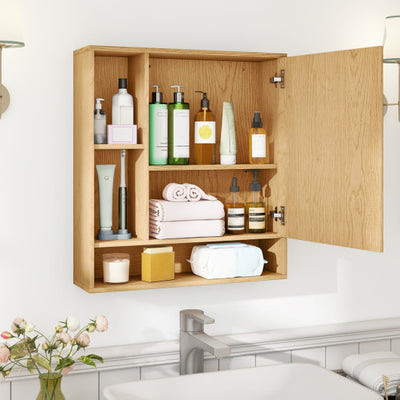 Wall Mounted  Bathroom Cabinet with Mirror Single Door-Natural