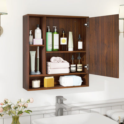 Wall Mounted  Bathroom Cabinet with Mirror Single Door-Walnut
