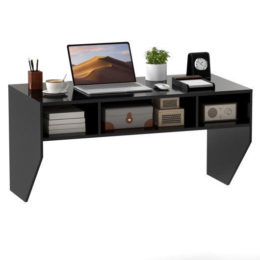 Wall-Mounted Computer Desk Floating Laptop Desk with 3 Storage Compartments-Black