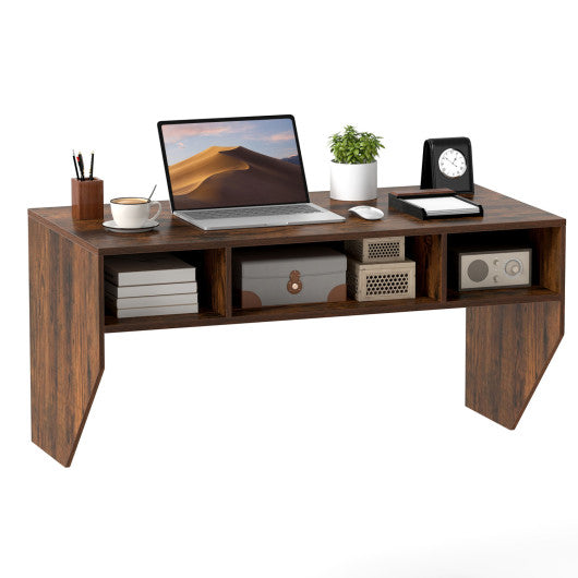 Wall-Mounted Computer Desk Floating Laptop Desk with 3 Storage Compartments-Rustic Brown