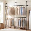 Wall Mounted Pipe Clothing Rack with 4 Hanging Rods-Black