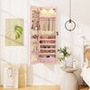Wall and Door Mounted Mirrored Jewelry Cabinet with Lights-Pink