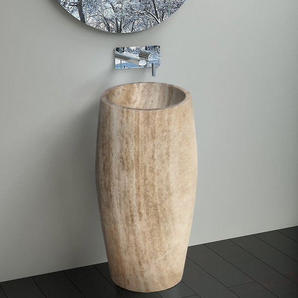 Walnut Travertine Pedestal Stand-alone Sink Curved Honed (D1)16