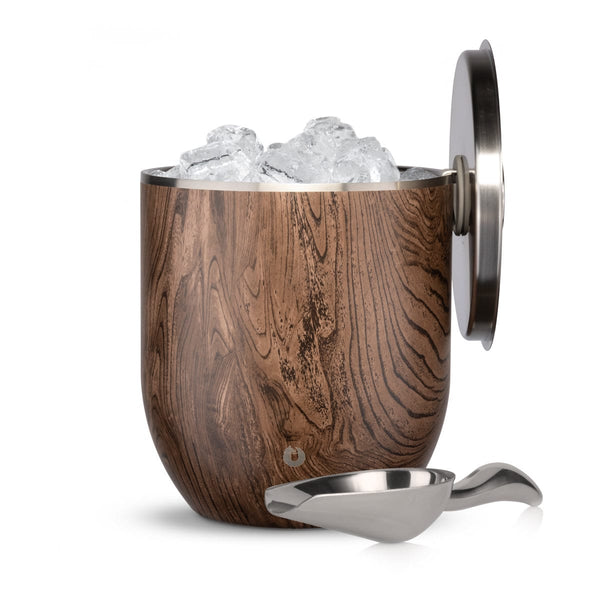 Stainless Steel Ice Bucket with Lid and Scoop, Dark Walnut Fizzit