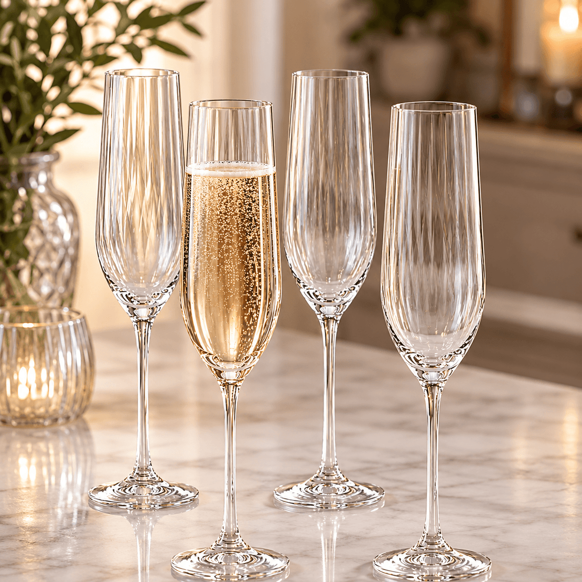 Waterfall Collection Fluted Champagne Glasses , 6.5 oz — Set of 4
