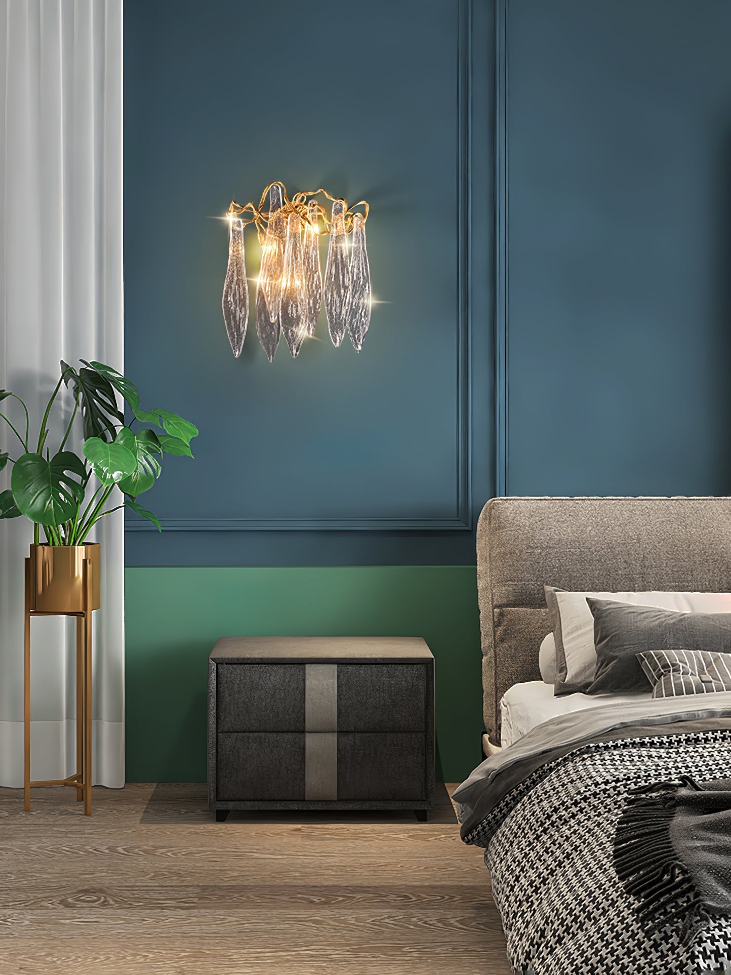 Brass Waterfall Crystal Wall Lamp