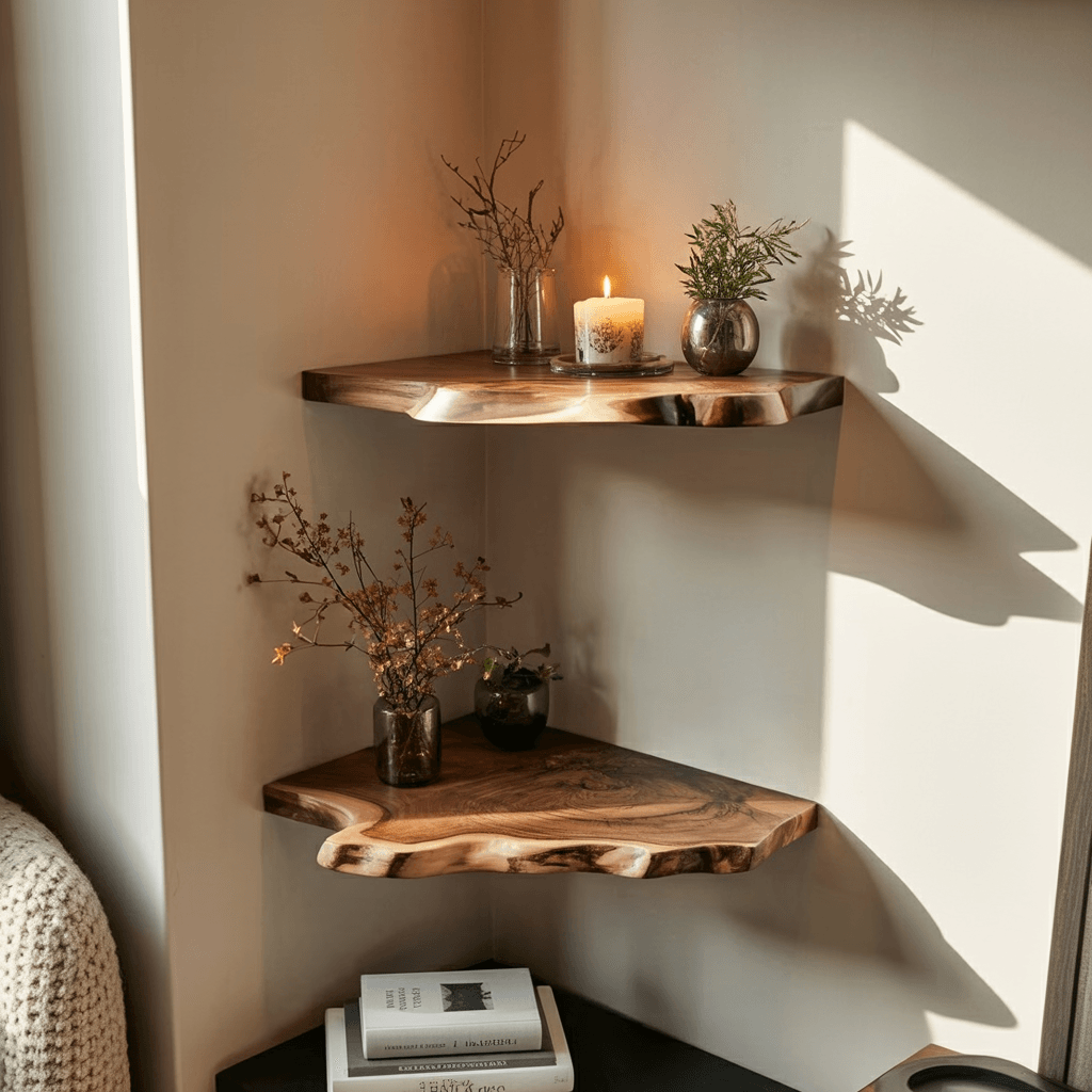 Wavedge Live Edge Floating Corner Shelf