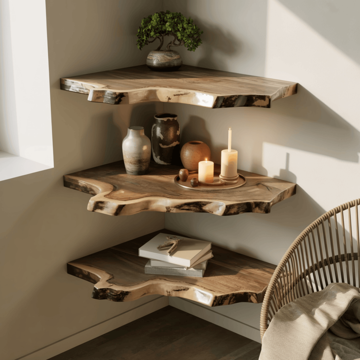 Wavedge Live Edge Floating Corner Shelf