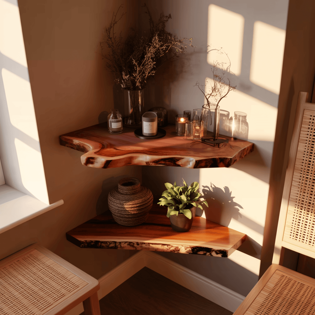 Wavedge Live Edge Floating Corner Shelf