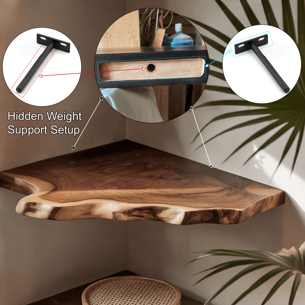 Wavedge Live Edge Floating Corner Shelf